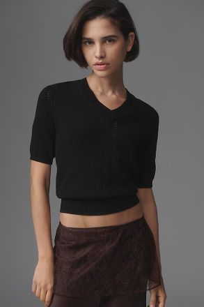 Derek Lam Serena Pointelle Short-Sleeve Sweater