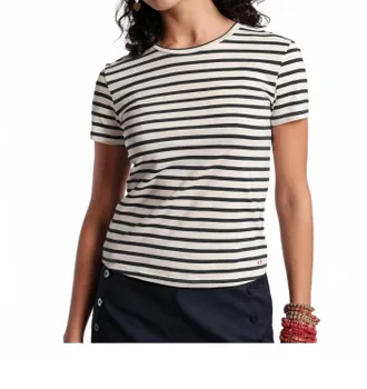 Frances Valentine Super Stripe Crewneck Tee In Oyster/black
