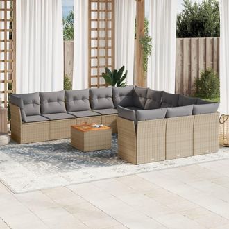 vidaXL Juego De Sof&aacute;s Jard&iacute;n Con Cojines Beige Mezcla 12 Pzas Rat&aacute;n Pe Vidaxl