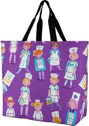 Generic Nurse Pattern Purple Women Handbag Lightweight Shoulder Bag Foldable Handbags For Ladies Travel Yoga