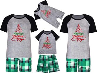 Generic Family Christmas Outfits Matching Christmas Pjs For Family Xmas Tree Print Pajamas Sets Shorts Tartan Xmas Pjs Sets Sleepwear Short Sleeve Loungewear 