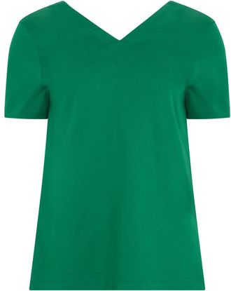 Herno Chique katoenen jersey T-shirt met V-hals - Dames - Blouses - Groen - S - Katoen - Overhemden