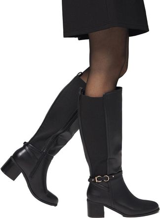 Wallis Hills Faux Leather Back Stretch Mid Block Heel Knee Boots, 5, Black