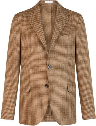 Boglioli Jassen, Heren, Beige, S, Flanellen micro-ruit Dover jas