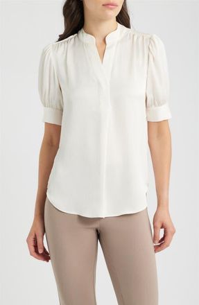 Anne Klein Puffed Sleeve Y-Neck Top in White Dove at Nordstrom, Size X-Small