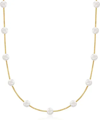 Ross-Simons 6-6.5mm Cultured Pearl Station Necklace in 18kt Gold Over Sterling