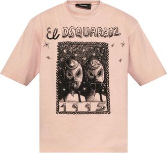 Dsquared2 Grafische Print Crew Neck T-shirts - Heren - T-shirts - Roze - 2XL - Tops