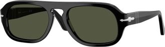 Persol Klassieke Rechthoekige Unisex Zonnebril - Heren - Zonnebrillen - Zwart - 56 MM - Accessoires