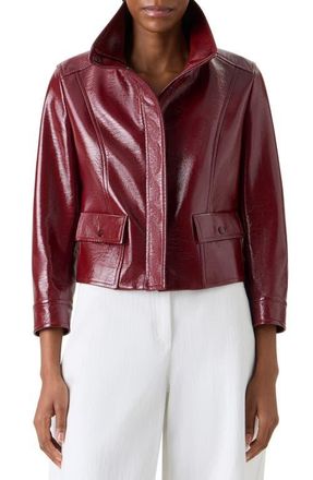Akris Shiny Crinkle Faux Leather Jacket in Pomegranate at Nordstrom, Size 10