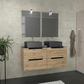 Aurlane Aurlane - Mobile bagno 120cm effecto Rover e nero, lavabi quadrati e specchi con applique 55x75 - omega