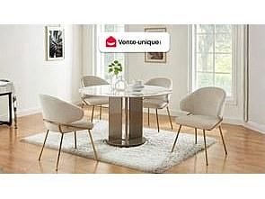 Vente-Unique Sedia in Tessuto e Metallo Dorato Beige - Lotto di 2 - LUXIVA