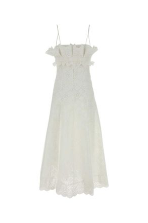 Alberta Ferretti White Lace Knitted Maxi Dress