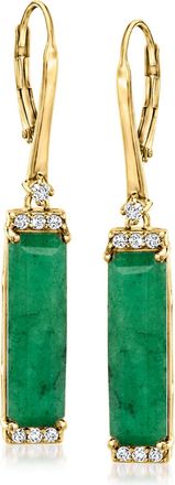 Ross-Simons Emerald and. White Topaz Drop Earrings in 18kt Gold Over Sterling