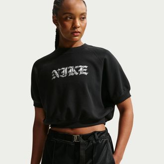 Nike Womens Nike Sportswear Loose Short-Sleeve French Terry Crew-Neck Sweatshirt in Black | IF0330-010