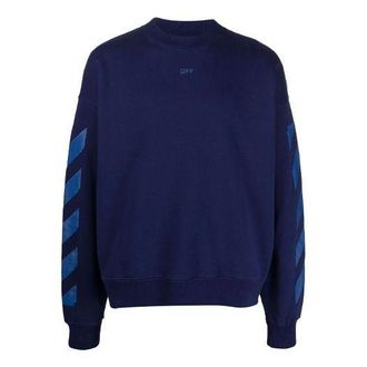 Off-white Mens Off-White FW21 Rubber Arrow Geometry Pattern Round Neck Long Sleeves Loose Fit Blue OMBA054F21FLE0074545