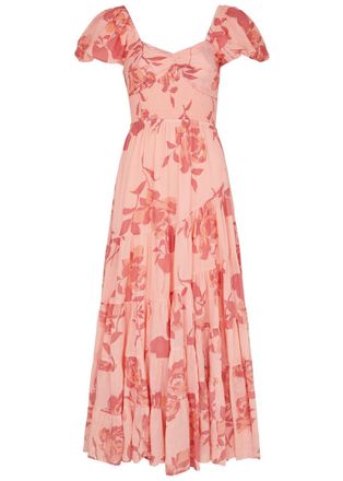 Free People Sundrenched Printed Cotton Maxi Dress - Sweetheart Neck, Pink - UK 8-10 / S - S (UK 8-10 / S)