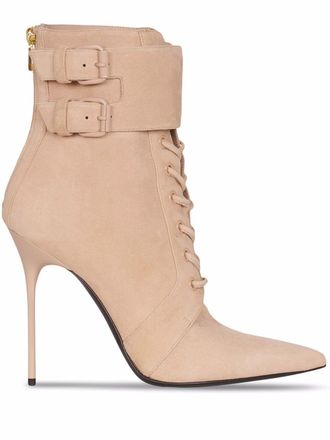 Balmain Uria lace-up ankle bots - women - Polyester/Leather/Leather/Polyethylene Terephthalate (PET)/Elastane - 35.5 - Neutrals