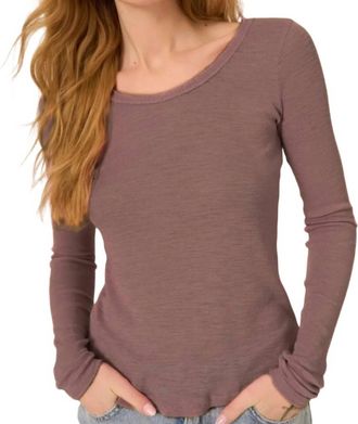 Bloomingdale's Rib Scoop Neck Long Sleeve Tee In Deep Taupe