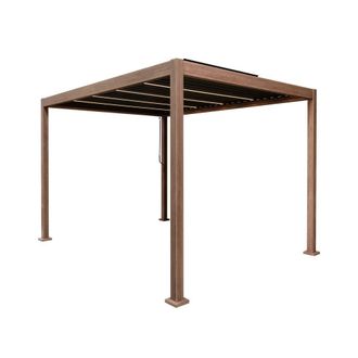 MonsterShop Wood Effect Aluminium Pergola with LED Lights - 3m x 3m in Brown
