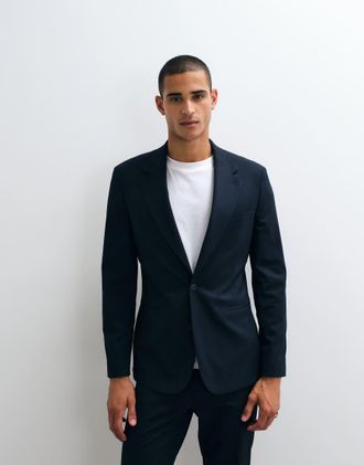 Asos Giacca da abito slim blu navy gessato