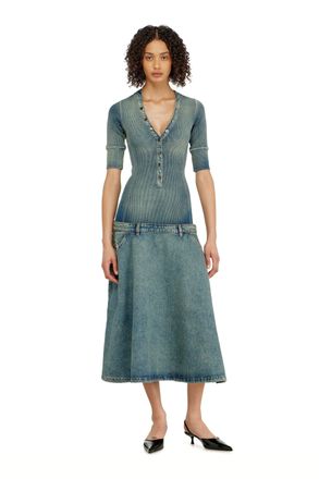 Diesel Drop-waist midi dress in knit and denim - Dresses - Woman - Blue