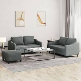 vidaXL Juego De Sof&aacute;s Con Cojines 3 Piezas Tela Gris Oscuro Vidaxl