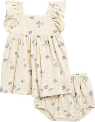 Rylee + Cru Mariposa Ruffle Cotton Dress with Bloomers in Natural at Nordstrom, Size 12-18M