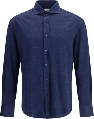 Brunello Cucinelli Blue Linen Dress Mens Shirt