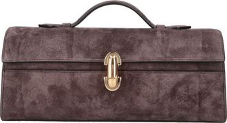 Savette Brown Symmetry Slim Metallic-Clasp Suede Pouch