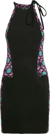 Cavalli floral-print halterneck mini dress - Black
