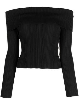Self Portrait ribbed off-shoulder blouse - Black