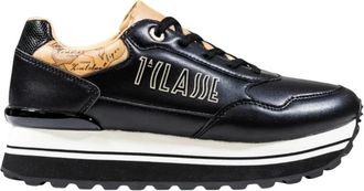 Alviero Martini 1A Classe Kaartprint Platform Sneakers - Dames - Sneakers - Zwart - 36 EU - Leer - Schoenen