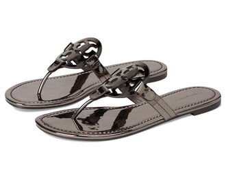 Tory Burch Miller Sandal Womens Shoes Shiny Dark Gray : 5.5 M, Leather