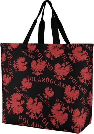 Generic Polish Flag E-agles Tote Bag Reusable Grocery Shopping Bags Large Travel One Shoulder Handbag for Picnic Work