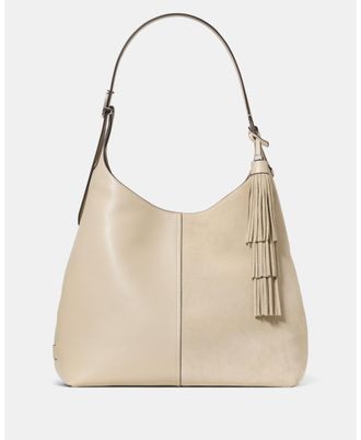 Kate Spade New York Womens 454 Suede Fringe Large Shoulder Bag - Beige - One Size