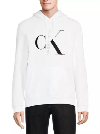 Calvin Klein Mixed Logo Monogram Pullover Hoodie In Brilliant White