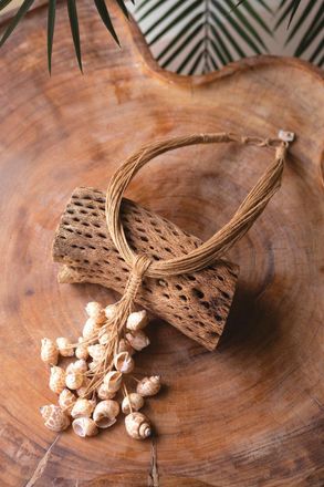 Kalalou Multi Layered Natural Jute With Shell Necklace