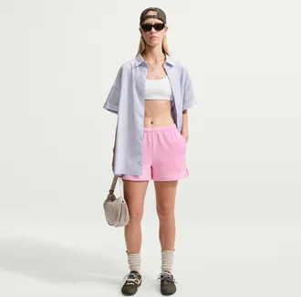 Nike Womens Studio Fleece Lightweight French Terry Mid-Rise Shorts in Pink | IM8508-621