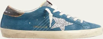 Golden Goose Super-Star Suede Glitter Low-Top Sneakers