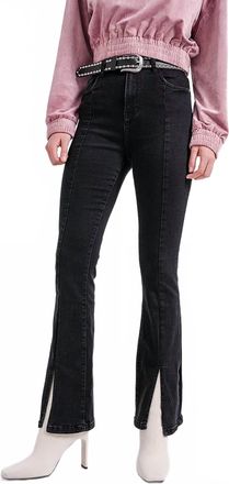 Q2 Flare Jeans With Split Hem In Black