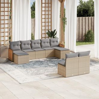 vidaXL Set De Sof&aacute;s De Jard&iacute;n 9 Pzas Con Cojines Rat&aacute;n Sint&eacute;tico Beige Vidaxl