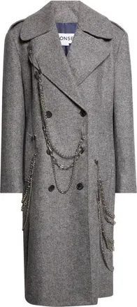 Monse Chain Detail Wool Herringbone Coat in Charcoal at Nordstrom, Size Small