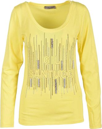 Gil Santucci Yellow Sequin Embellished Stretch Cotton T-Shirt