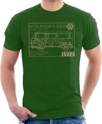 Volkswagen Type 2 Camper Plans Light Text Mens T-Shirt Bottle Green