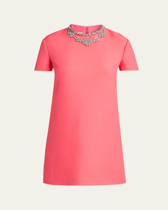 Valentino Garavani Crystal Embroidered Wool-Silk Mini Dress