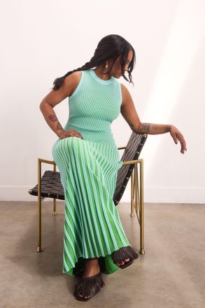 Karen Millen Womens Knit Stripe Stitch Detail Sleeveless Midi Dress - Green Viscose - Size X-Small