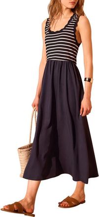 Mint Velvet Striped Scallop Trim Midi Dress in Navy at Nordstrom, Size X-Large