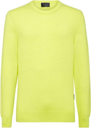 Philipp Plein Cashmere Pullover Round Neck LS Skull and Plein - Heren - Cashmere truien - Geel - 4XL - Truien & Vesten