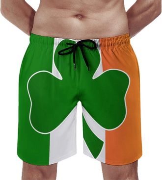 Generic Shamrock on Ireland Flag Mens Swim Shorts & Trunks Mesh Liner Beach Board Quick Dry Beachwear XL