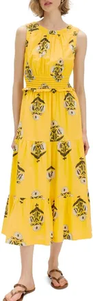 M&S Collection Floral Pintuck Midi Dress in Yellow/Multi at Nordstrom, Size 10